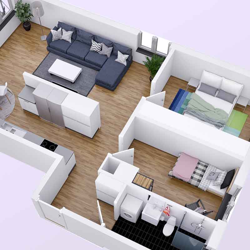 A 2 bedroom house 3D floor plan in Coggeshall, Colchester, UK