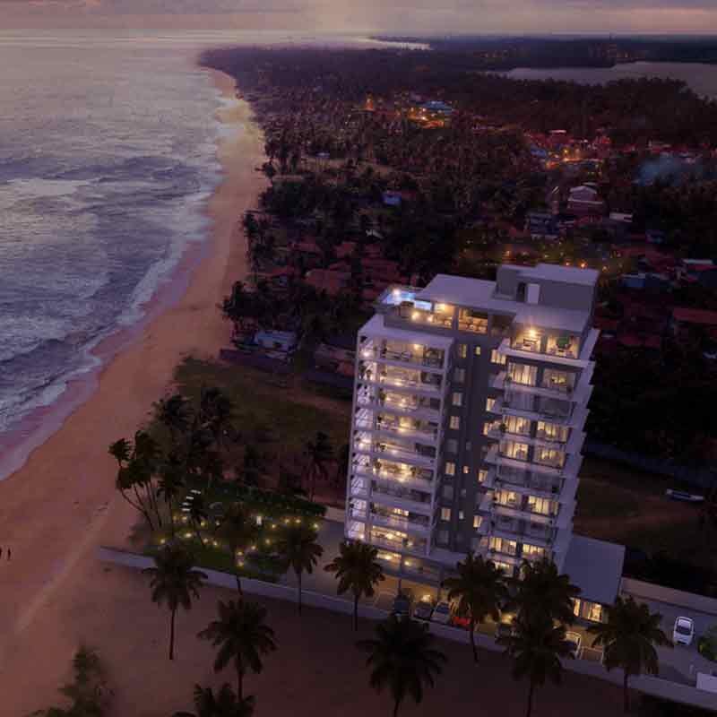 Aerial 3D view of Crystal Sands luxury apartment in Sri Lanka