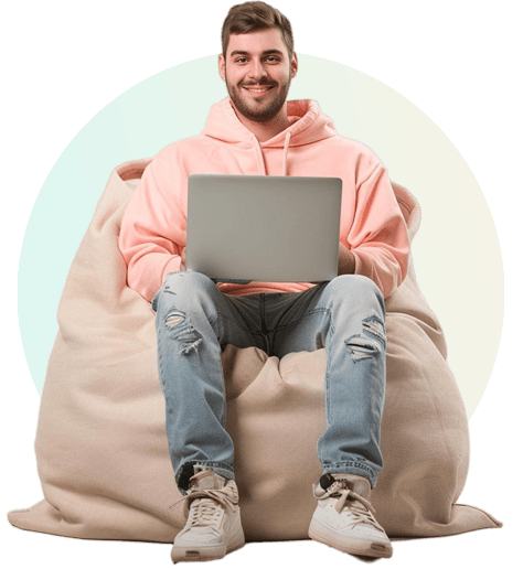 An architect watching 3D exterior render images on laptop