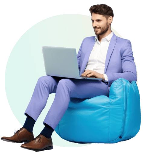 A real estate agent watching exterior 3D view of a property on laptop