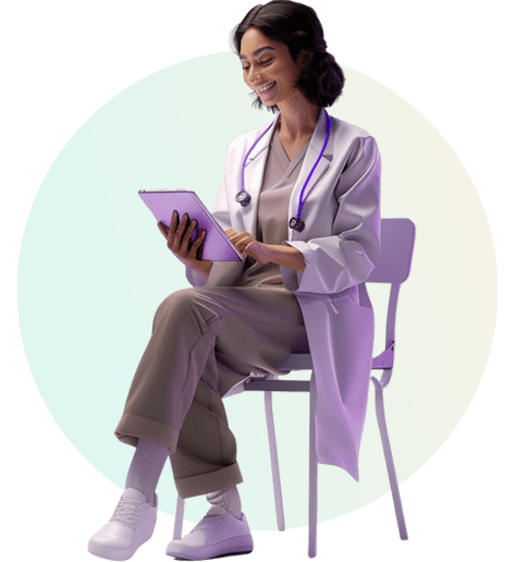 A doctor watching hospital 3d design on an iPad