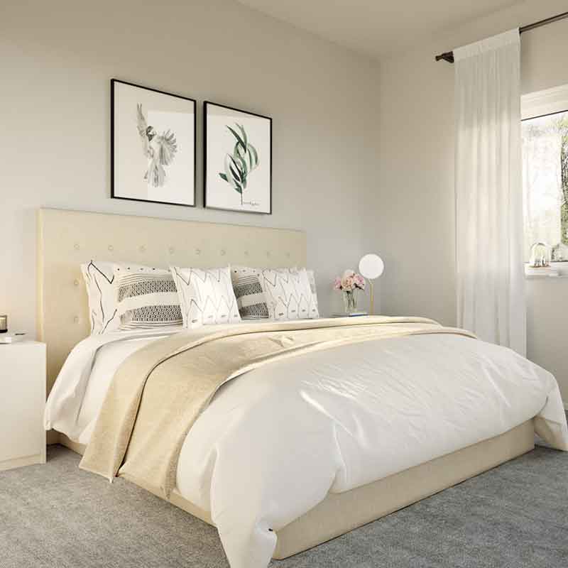 Interior 3D image showing a bedroom of Barley holiday home in London,UK