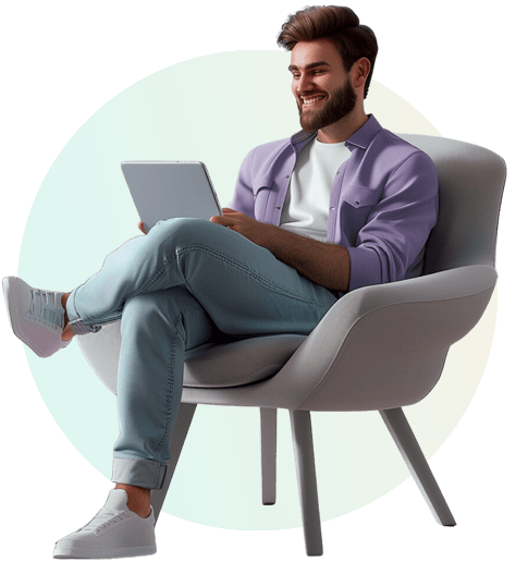 A man watching 3D walkthrough animation video on mobile