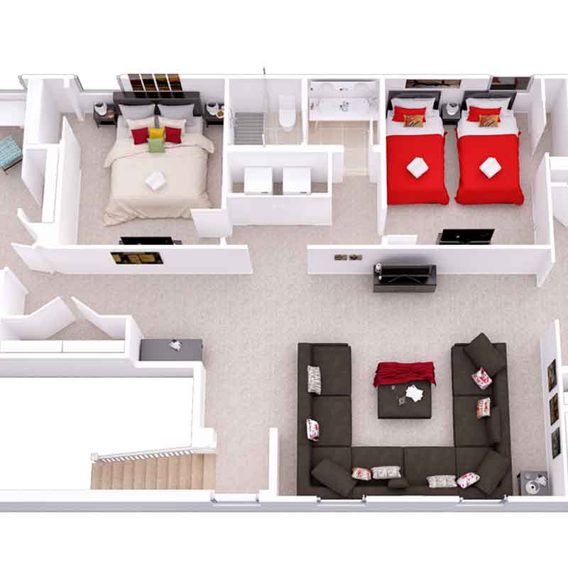 3D room layout of a 5 bedroom villa in Connor Downs,United Kingdom