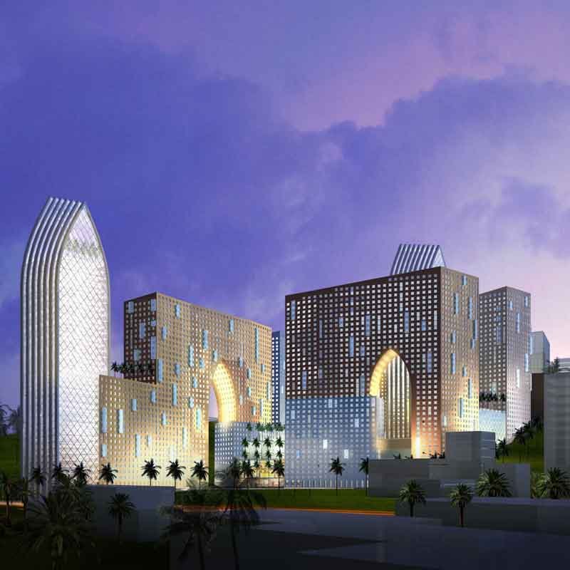Exterior 3D view of a 5 star hotel in Makkah, Saudi Arabia