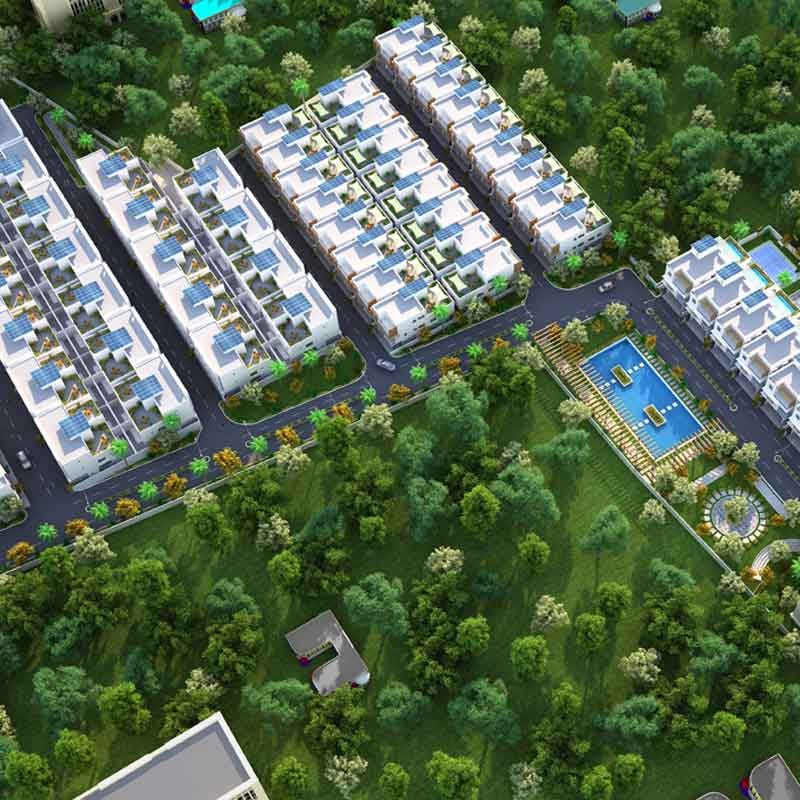 Aerial 3D render for a 3bhk villa design project in Chennai, India