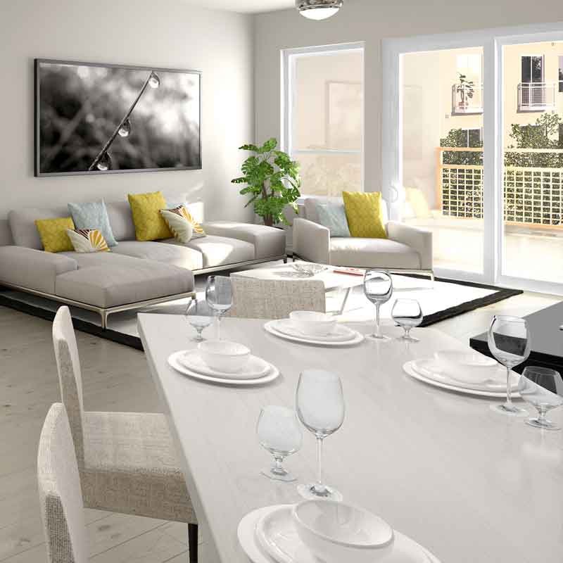Dining room 3D view of an apartment in Blacksburg, Virginia, US
