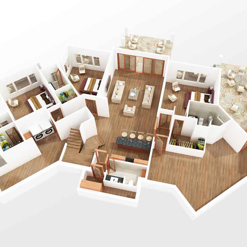 3D floor plan of a bungalow in North Carolina, United States