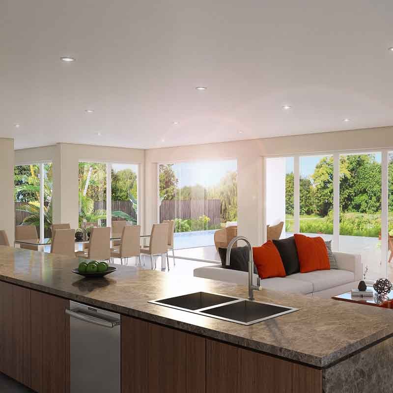 3d image showing living room cum dining area