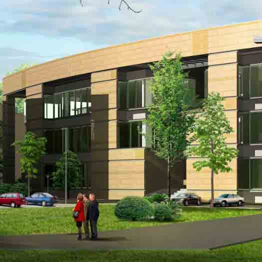 The image showcases a 3D-rendered view of a Business Park.
