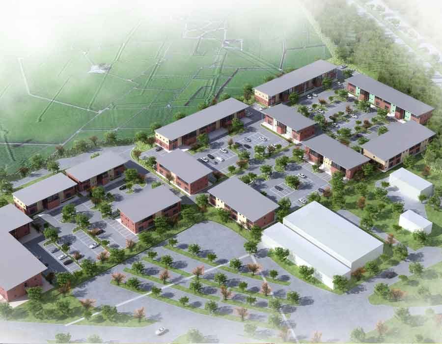 Aerial 3d view of a business park in UK