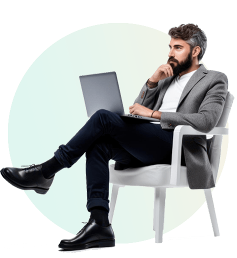A business executive watching business park 3d virtual tour on laptop