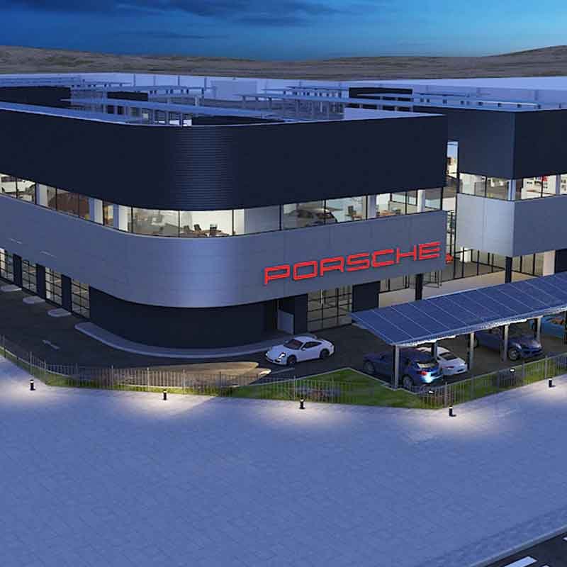 Exterior 3D rendering for Porsche Car Showroom in Shuwaikh, Kuwait