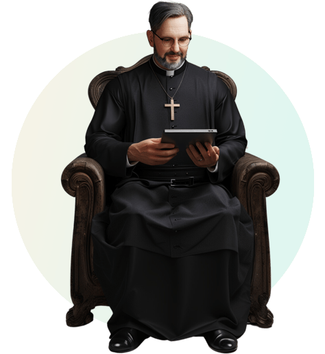 A pastor watching chruch 3d design on an iPad