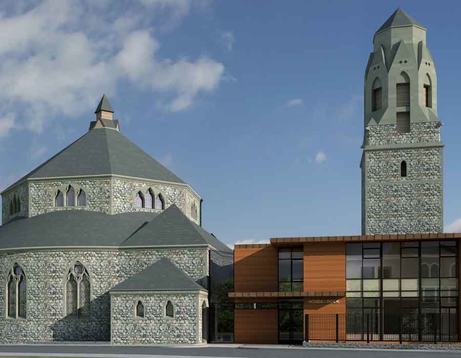 Exterior 3D rendering for rock tower church in London
