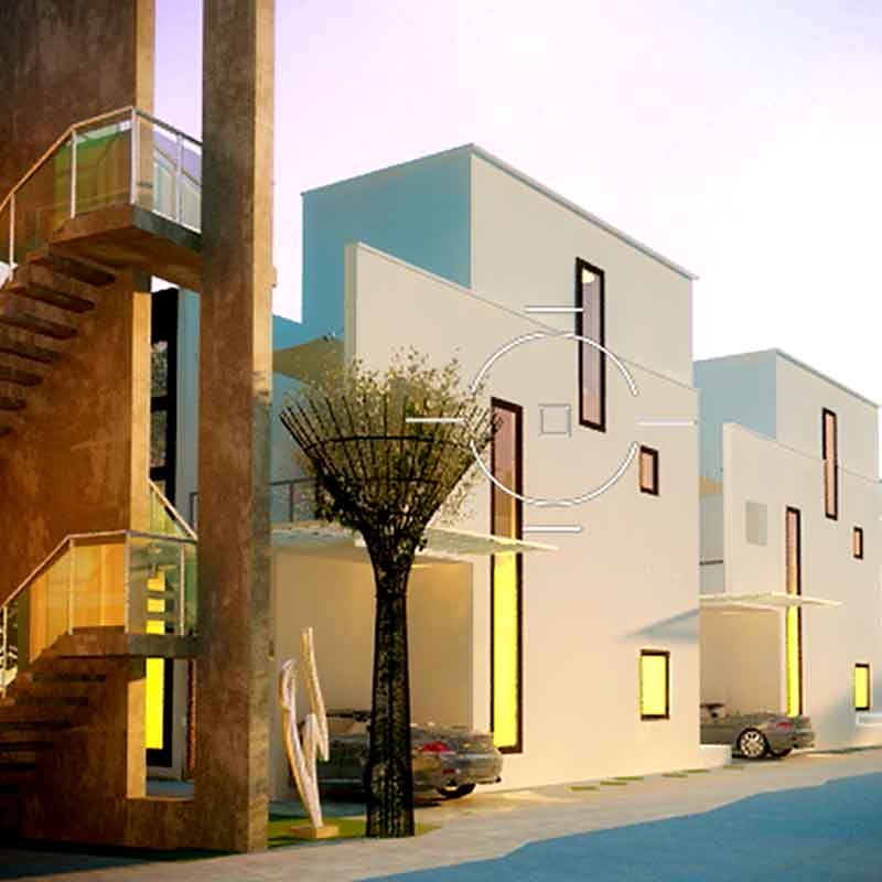 Exterior 3D perspective rendering for a contemporary villa in Chennai, India