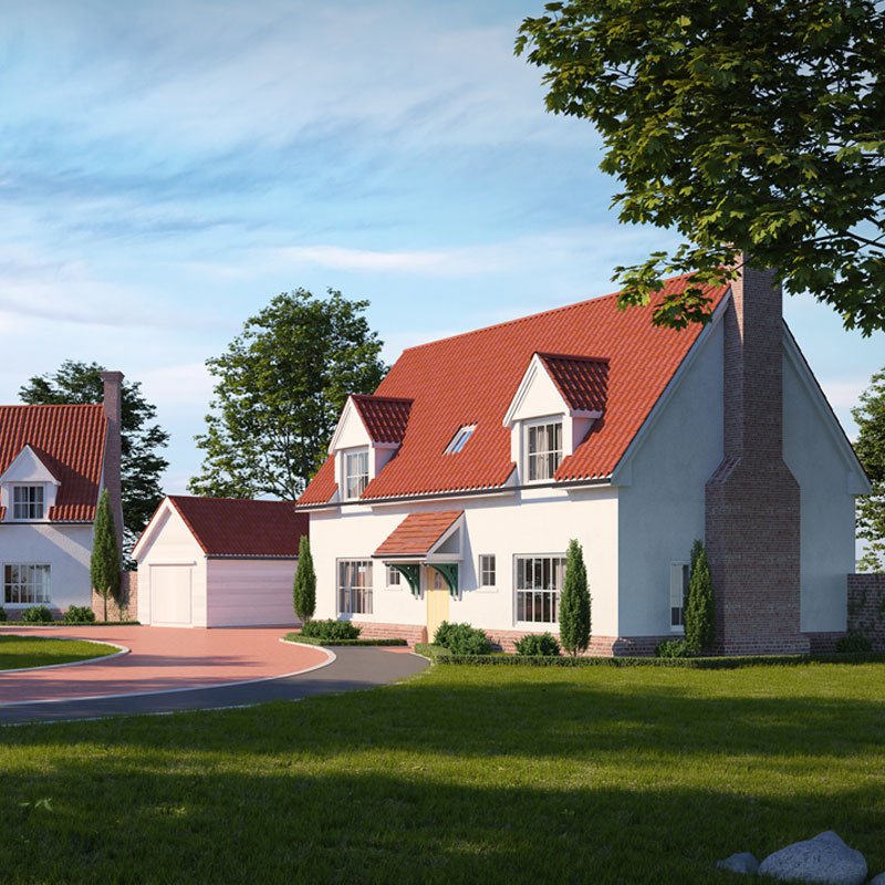 3d render view of a duplex home in Tilkey Road, Coggeshall, U.K