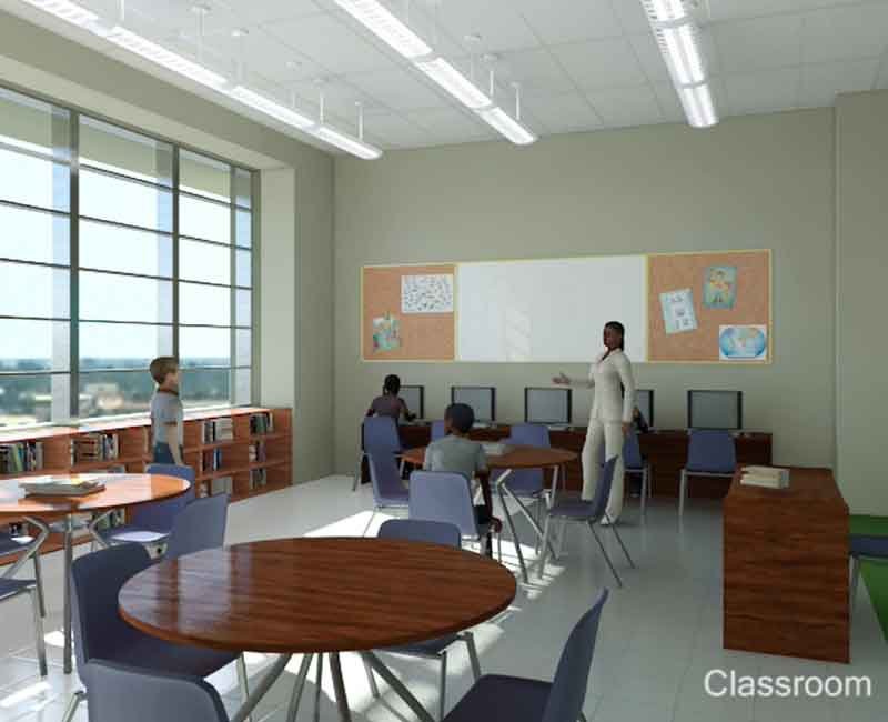 Classroom 3d interior design render from school 3d virtual tour