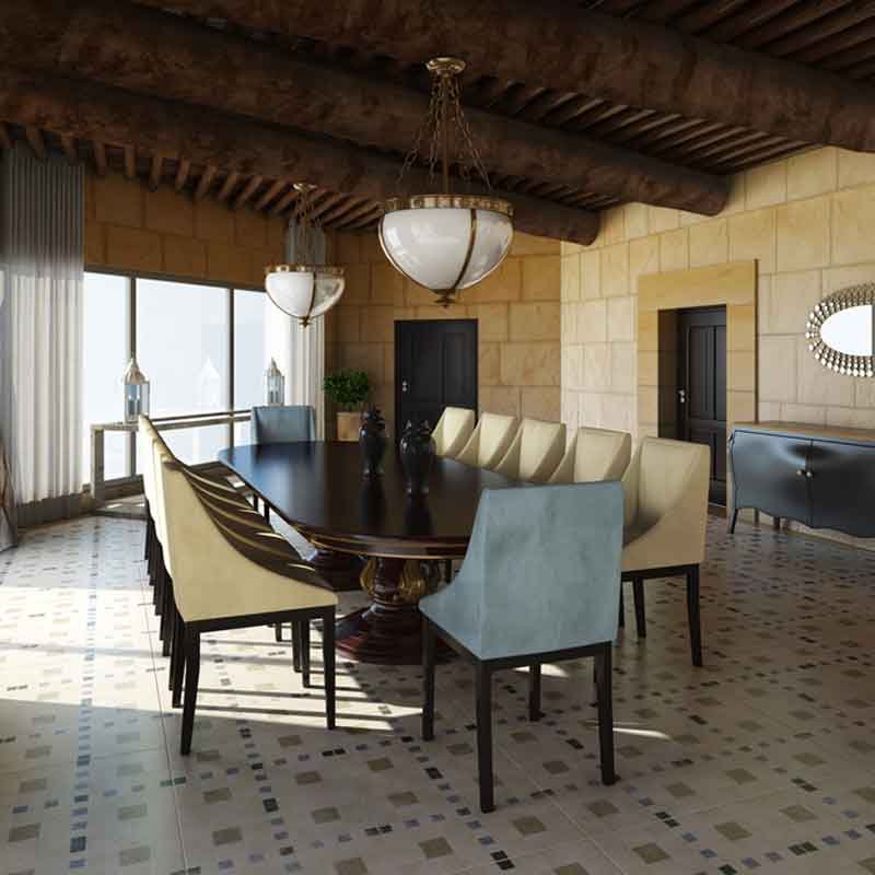 Dining room 3D render image for a mansion interior design project in Dubai