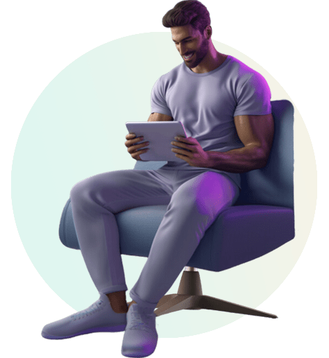 A physical fitness trainer watching fitness centre 3d render images on an iPad