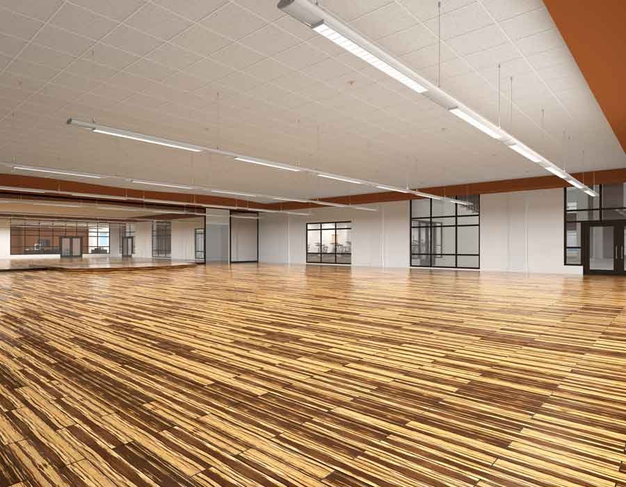 Group exercise room 3d view for an apartment health club