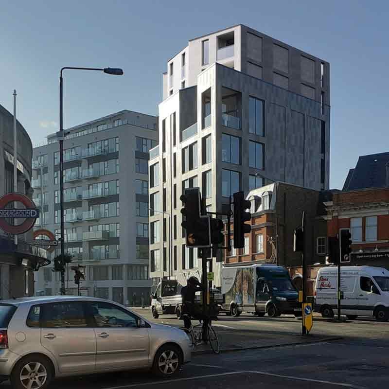 3D Photomontage perspective view of Madison Heights residential tower in London