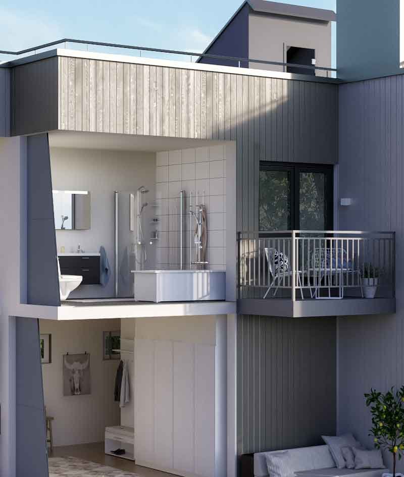 3d cross section view of a retail store
