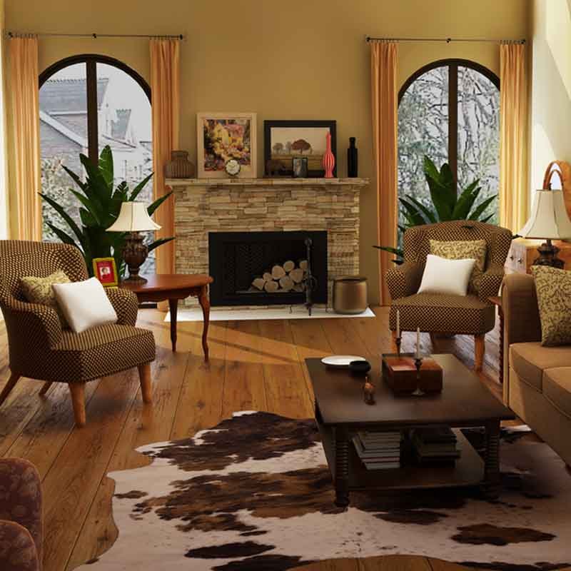 Living room 3D view for a home interior design in São Leopoldo, Brazil
