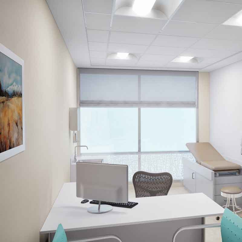 3D design view of consultation room in a hospital