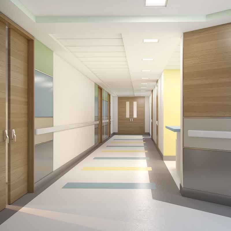 Hallway 3d render view of LTC hospital in Abu Dhabi, UAE