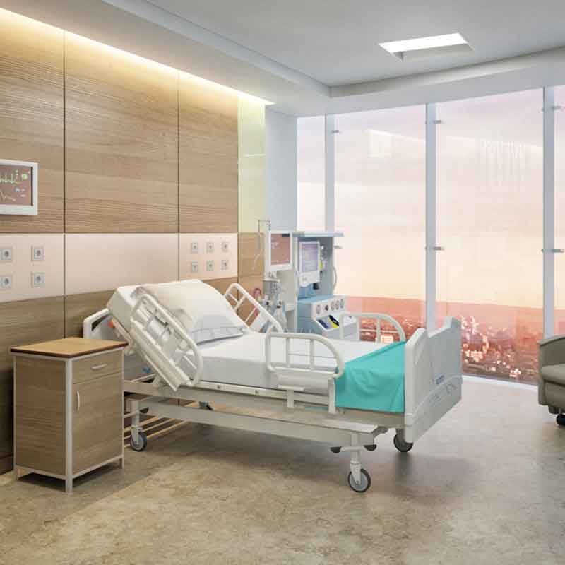 Patient room interior design and 3D render view