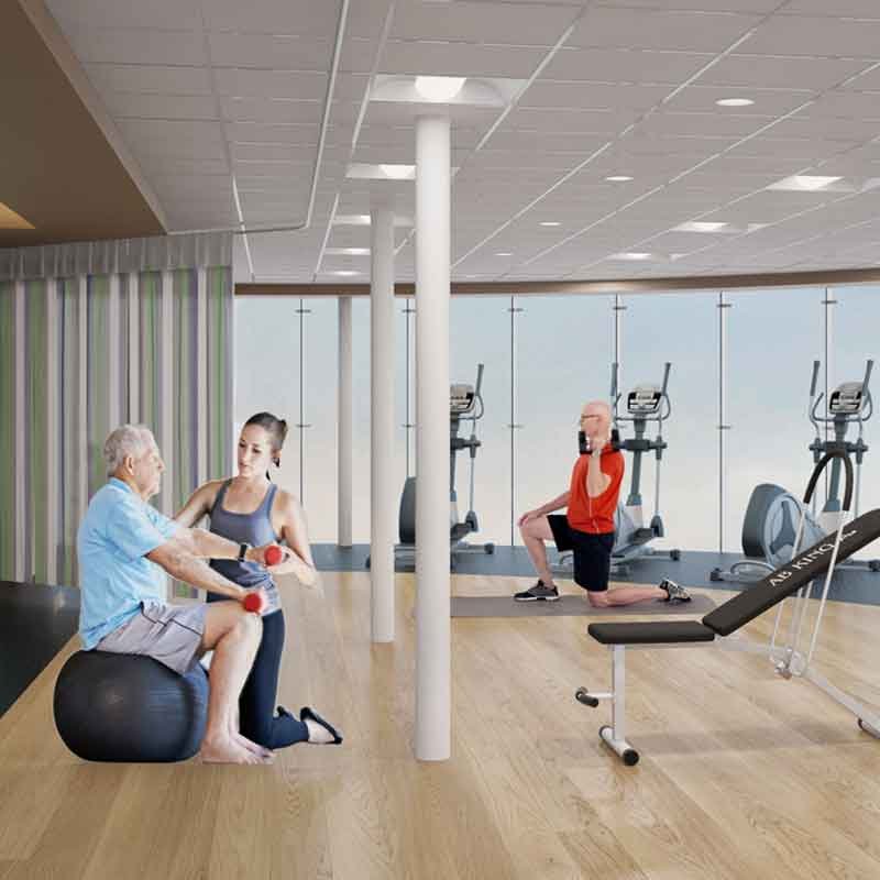 3D rendered view of physcio area in LTC hospital, Abu Dhabi, UAE