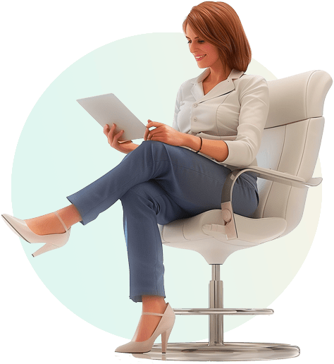 A business lady watching hotel 3d design on an iPad