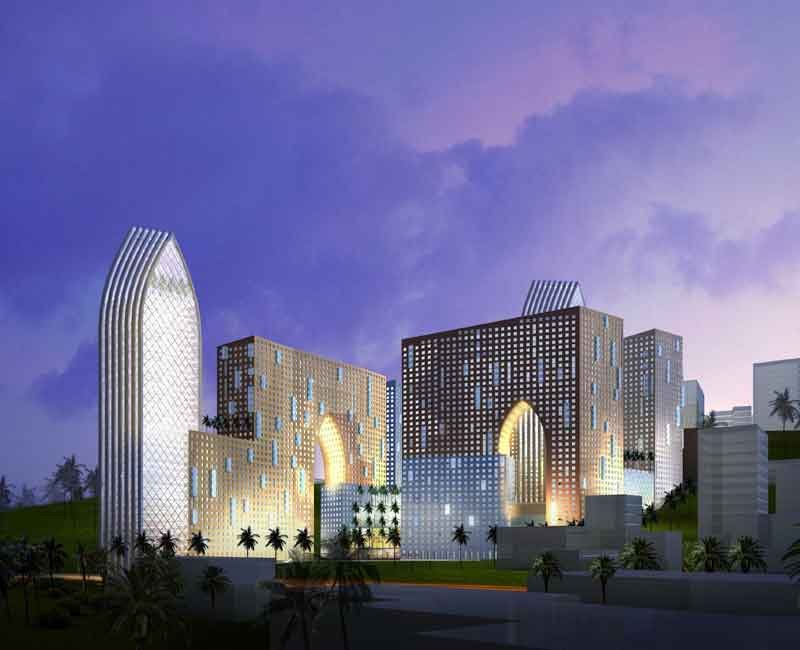 Exterior 3D perspective view of a 5 start hotel in Makkah, Saudi Arabia