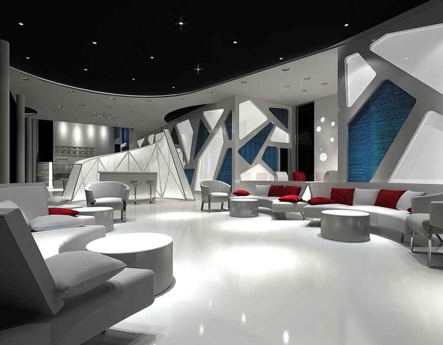 3D render view of a hotel lobby area in Central, Hong Kong