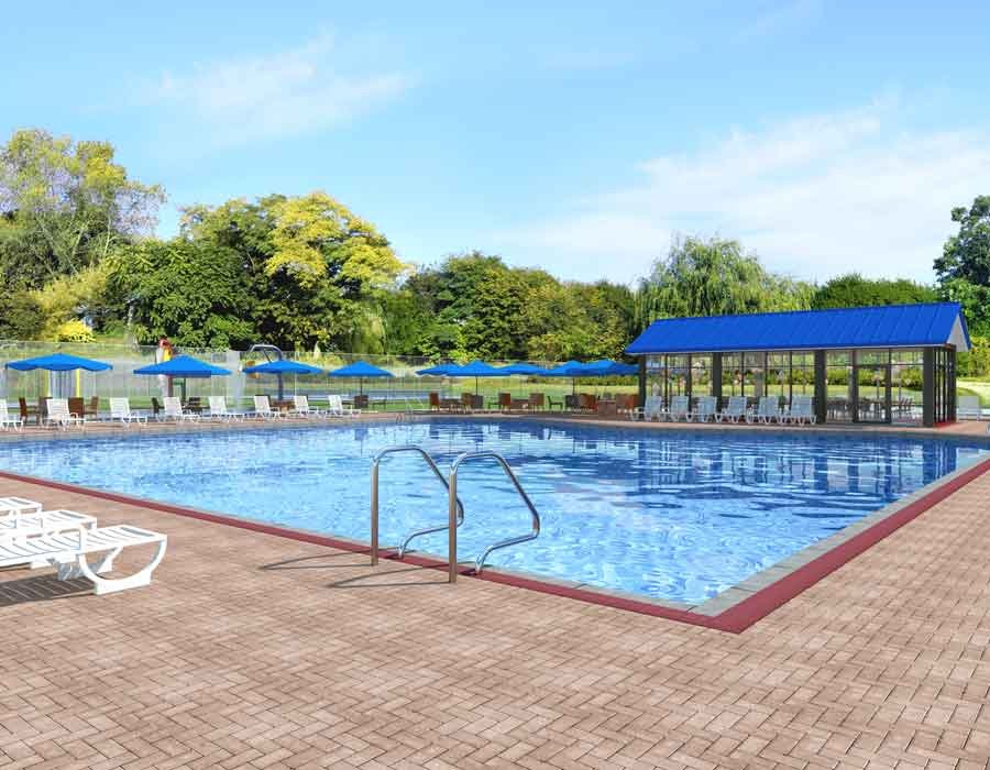 3D view of a swimming pool in a hotel design project