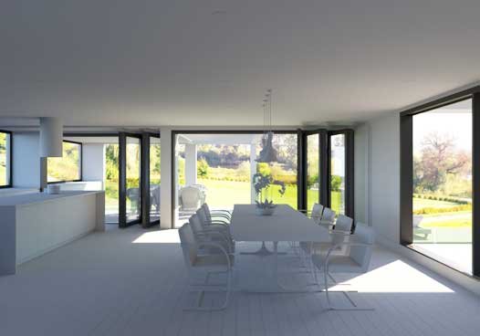 3d model preview showing a dining cum kitchen area.
