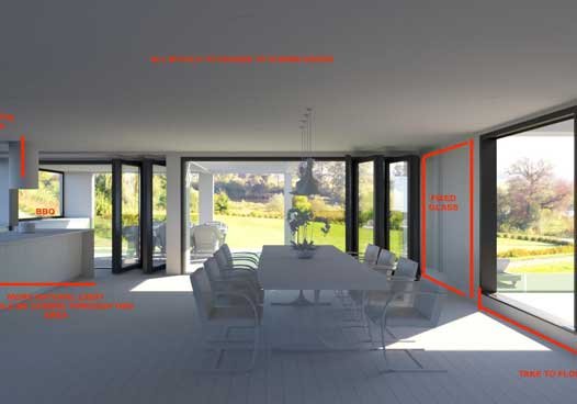 corrections marked on a interior 3d model preview image