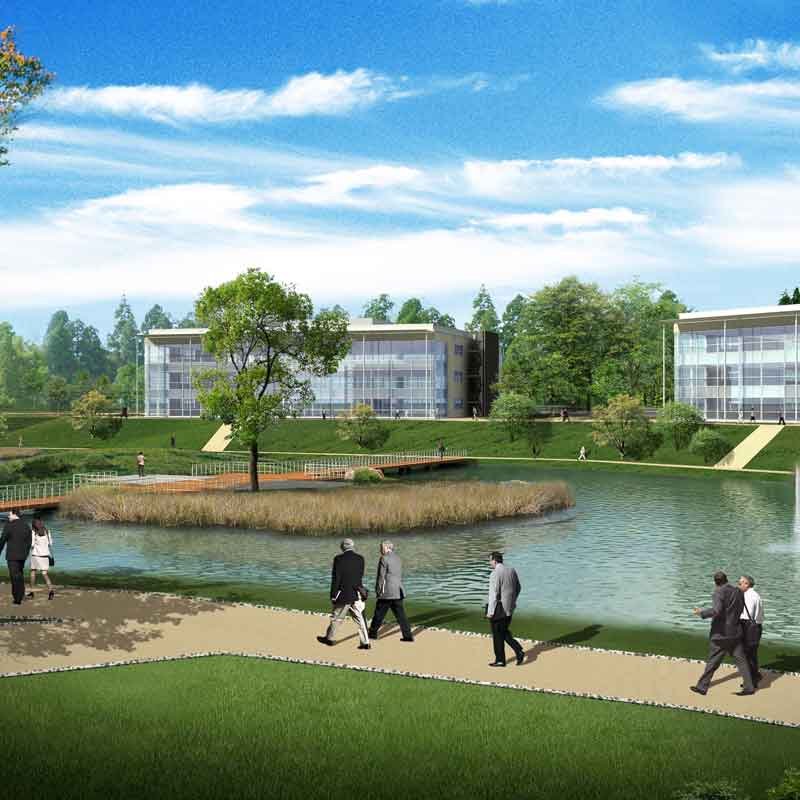 Exterior 3D view of a IT Park in Derbyshire Dales, England