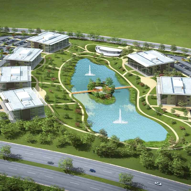 Exterior 3D view of a IT Park in Derbyshire Dales, England