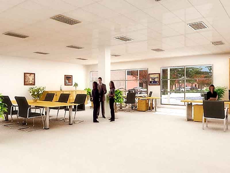 An interior 3d rendering view of an IT park in India