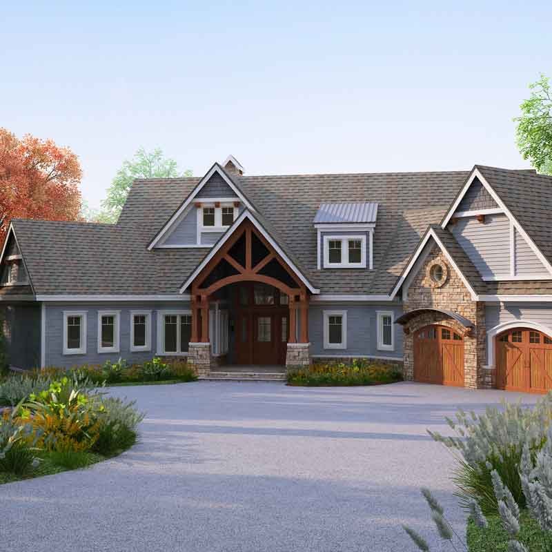 Exterior 3D perspective view of a lakehouse in North Carolina, United States