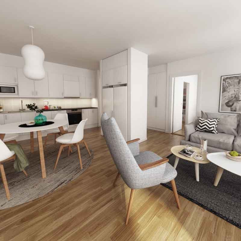 Living cum dining 3d rendering