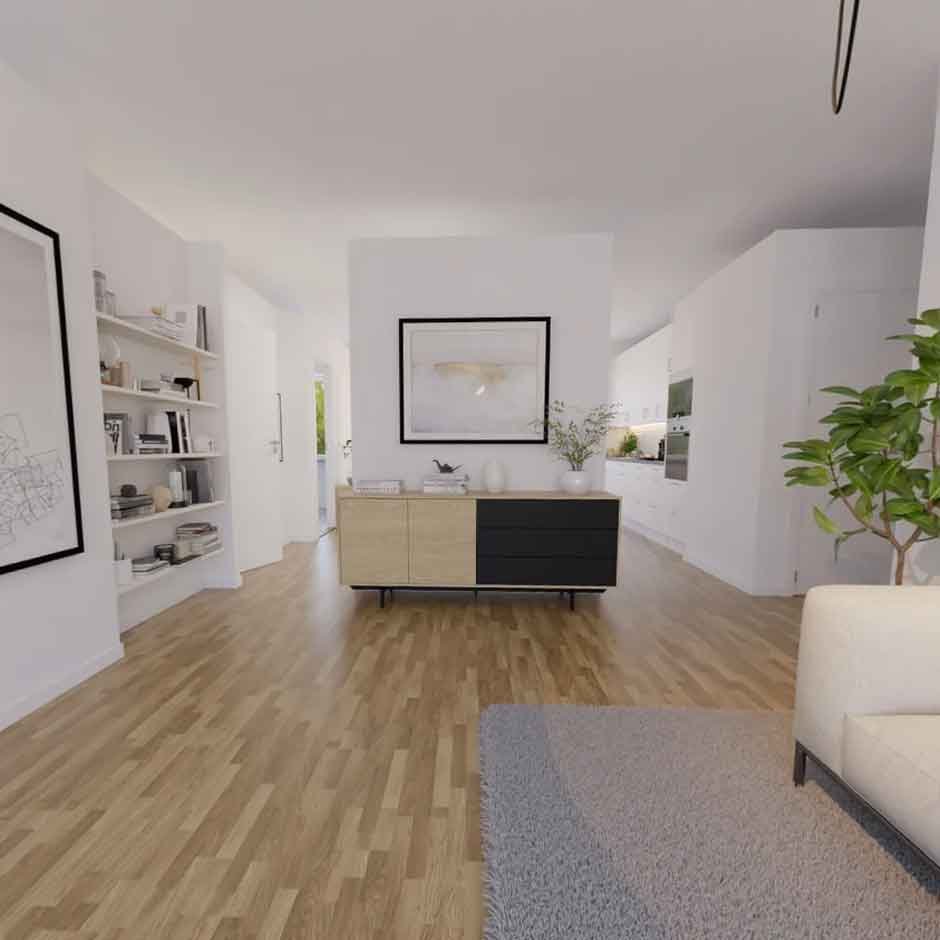 living room design and 360 degree rendering for virtual tour 