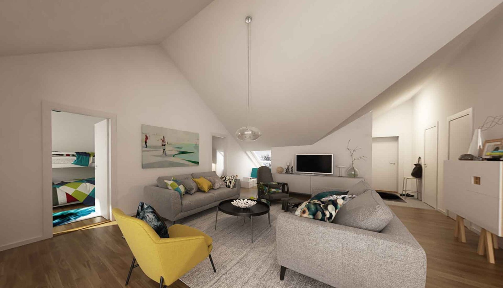 living room design 360 degree view rendering