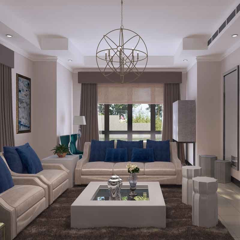 Living room 3d visualization for a villa in Dubai