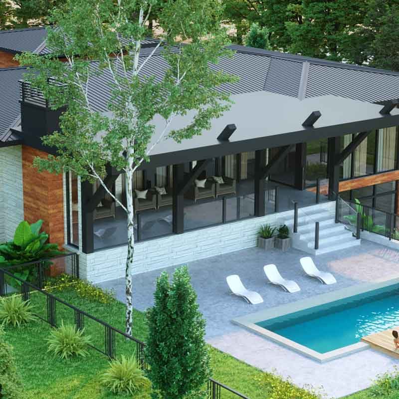 bird eye view 3d rendering for a luxury villa Ontario, Canada