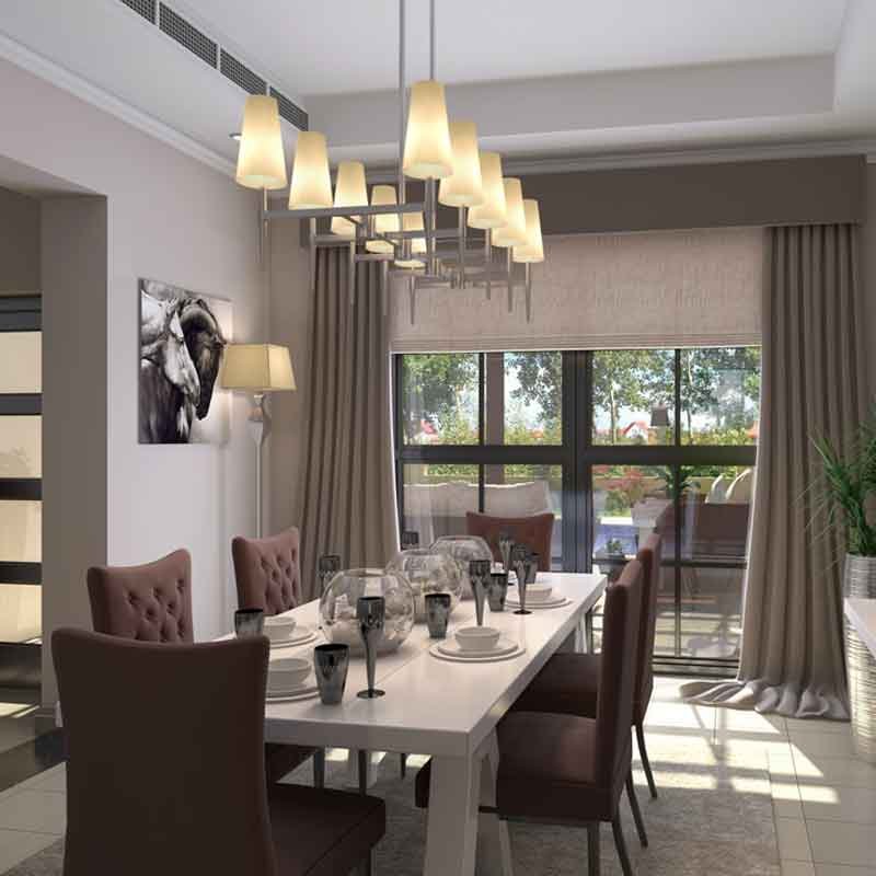 Dining room interior 3D render view for a luxury villa in Dubai Creek, Dubai