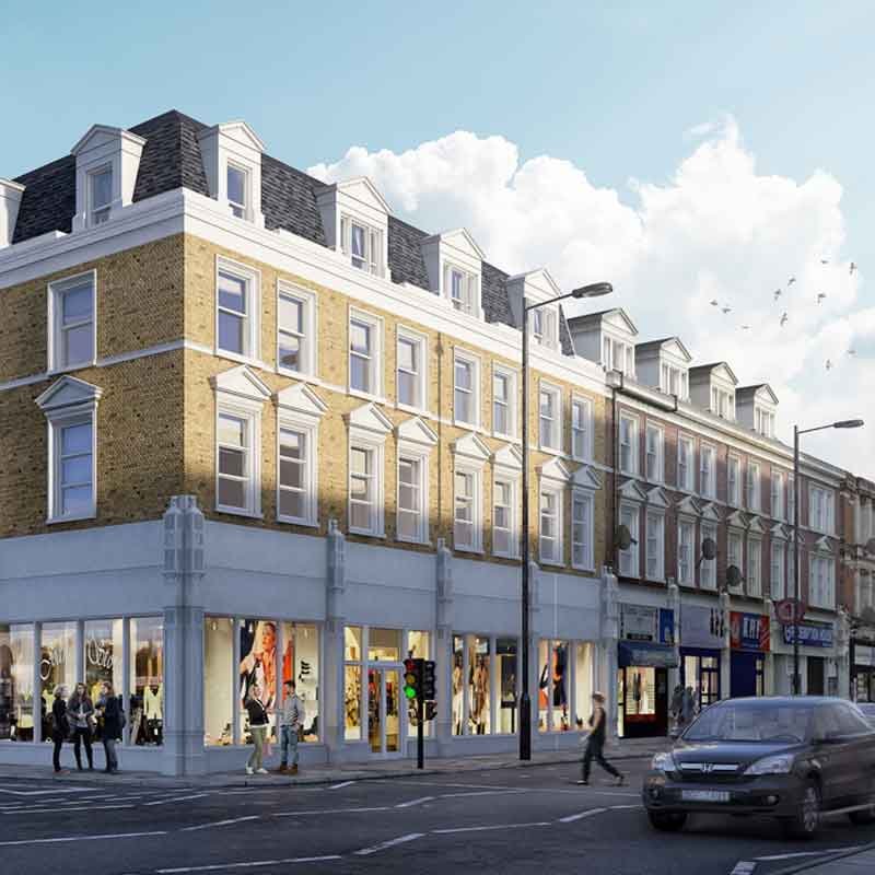 3D Exterior view of a mixed-use development in London