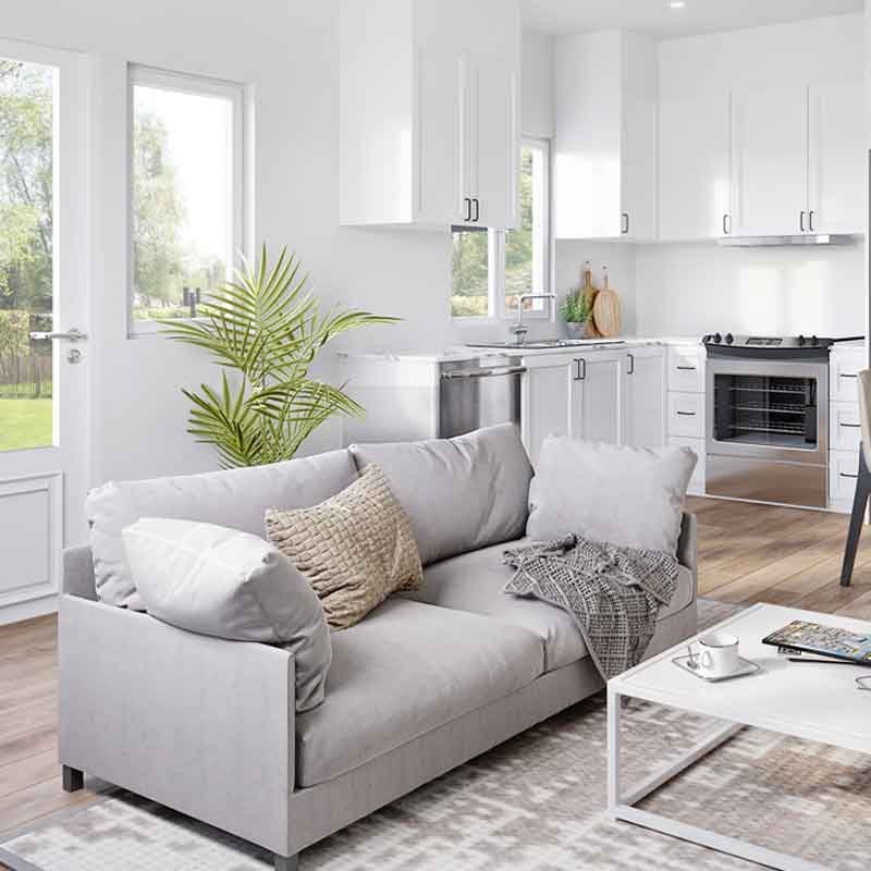 Living room 3D render for a mixed-use development in Abbotsford, Canada